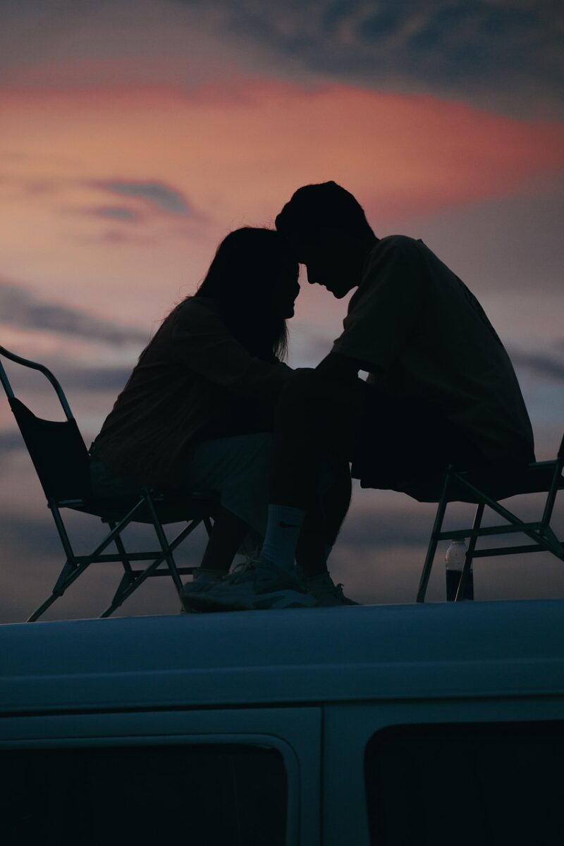 couple, nature, sundown, field, sunset, romantic date